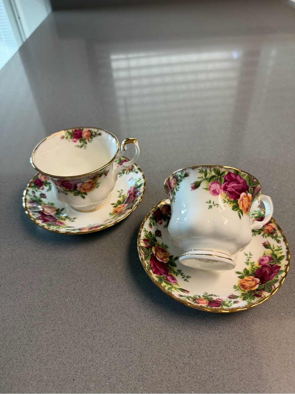 Royal Albert Old Country Roses 2 Teacup Saucer Sets England Bone China 1962